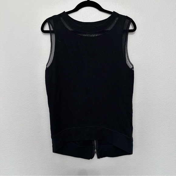 Pam & gela sleeveless terry half zip back slit pesh paneled  black top size S - Picture 1 of 4